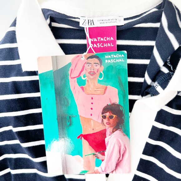 NWT ZARA dress striped embroidered Natacha Paschal collab PARIS Size M - Picture 6 of 9